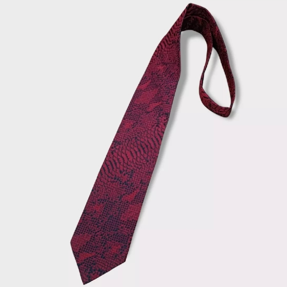 🆕GIANNI VERSACE Red Crocodile Skin Silk LUXURY Tie ITALY